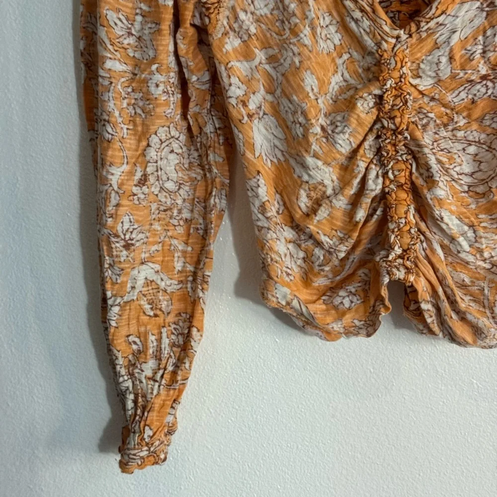 Free People Say The Word Top XS – Blood Orange Floral Ruched Blouse